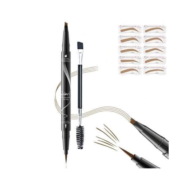 Crayon Sourcils 4 Pointes Fourche Résistant à lEau - Double Embout Ultra-Fin & Formule Anti-Tâches pour Sourcils Naturels G