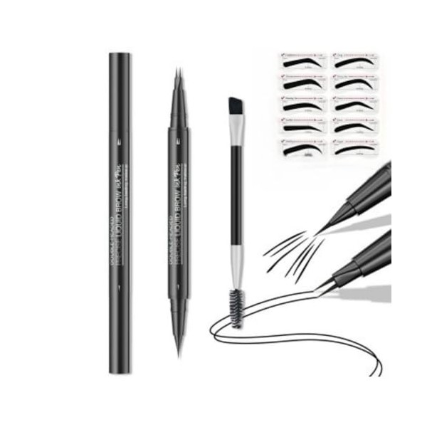 Crayon Sourcils Double Embout Résistant à lEau - Pointe Double Fourche & Pointe Fine Extra, Effet Sourcils Naturels Anti-Tâc