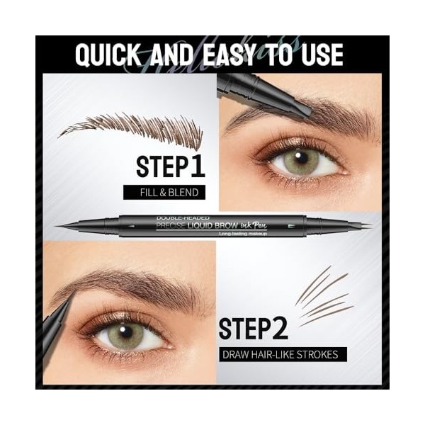 Crayon Sourcils Double Embout Résistant à lEau - Pointe Double Fourche & Pointe Fine Extra, Effet Sourcils Naturels Anti-Tâc