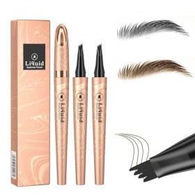Tkekruh 2PC Crayon à Sourcils liquide, avec 4 pointes de fourchette, Imperméable Durable Naturelle, Adapté à Toutes Teintes, 