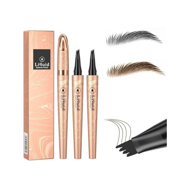 Tkekruh 2PC Crayon à Sourcils liquide, avec 4 pointes de fourchette, Imperméable Durable Naturelle, Adapté à Toutes Teintes, 