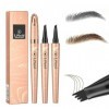 Tkekruh 2PC Crayon à Sourcils liquide, avec 4 pointes de fourchette, Imperméable Durable Naturelle, Adapté à Toutes Teintes, 