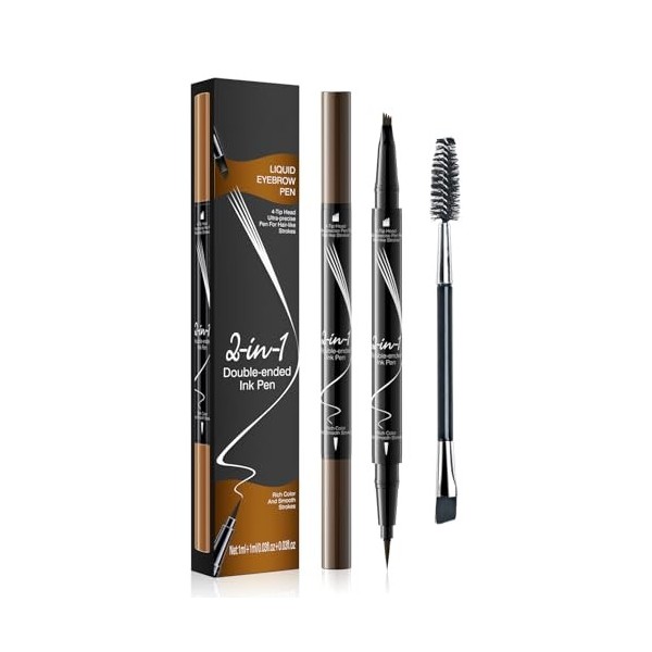 Crayon à sourcils imperméable, crayon à sourcils microblading à double extrémité 2 en 1 avec brosse à sourcils, eye-liner pou...