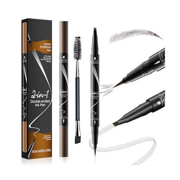 Crayon à Sourcils avec 4 conseils Imperméable à leau & Longue Durée Tattoo Brow, 3D Eyebrow Pencil, Crayon à sourcils à 4 po