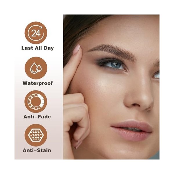 Crayon à Sourcils avec 4 conseils Imperméable à leau & Longue Durée Tattoo Brow, 3D Eyebrow Pencil, Crayon à sourcils à 4 po