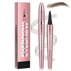 IKOPFLN 1 Pièce Or rose Crayon à sourcils imperméable 3D Microblading - Avec 4 pointes de fourchette - Pour des sourcils natu