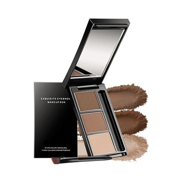 Sourcil Poudre Waterproof-3 Couleurs Eyebrow Powder Palette,Maquillage Sourcils Longue Tenue Resultat Naturel Facile a Colore