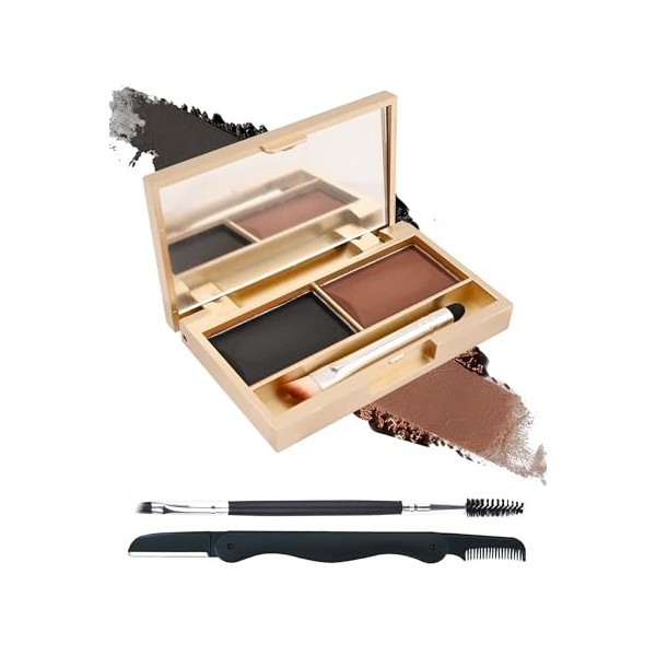 Palette à Sourcil Poudre Waterproof-Couleur Sourcils Longue Tenue,2 IN 1 Maquillage Poudre À Sourcils,Résultat Naturel Facile