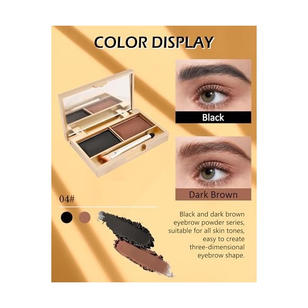 Palette à Sourcil Poudre Waterproof-Couleur Sourcils Longue Tenue,2 IN 1 Maquillage Poudre À Sourcils,Résultat Naturel Facile