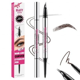 Stylo à sourcils incurvé, crayon à sourcils 2-en-1 à double extrémité avec pointe micro à 2 griffes et pointe ultra fine, pou