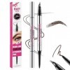 Stylo à sourcils incurvé, crayon à sourcils 2-en-1 à double extrémité avec pointe micro à 2 griffes et pointe ultra fine, pou