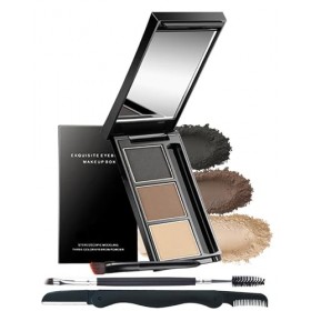 Palette de poudre à sourcils 3 couleurs teintée - Durable et imperméable - Série gris marron - Avec pinceau à sourcils et mir