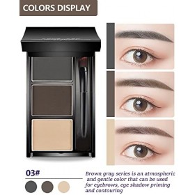 Palette de poudre à sourcils 3 couleurs teintée - Durable et imperméable - Série gris marron - Avec pinceau à sourcils et mir