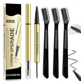 Culinavog Crayon à Sourcils Double Embout, Crayon à Sourcils 2 en 1 avec Gel avec 4 Pointes Fourchues, Livré avec 3 Rasoirs à