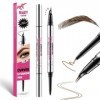 Crayon à sourcils 2 en 1 pour microblading avec pointe micro-fourche à deux dents - Crayon de précision double embout waterpr
