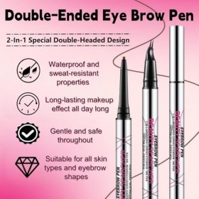Crayon à sourcils 2 en 1 pour microblading avec pointe micro-fourche à deux dents - Crayon de précision double embout waterpr