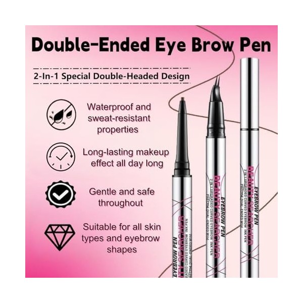 Crayon à sourcils 2 en 1 pour microblading avec pointe micro-fourche à deux dents - Crayon de précision double embout waterpr