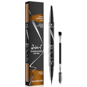 Stylo à sourcils Microblading – Stylo 2-en-1 résistant à leau avec pointe fourchue à 4 dents et pinceau de précision pour de