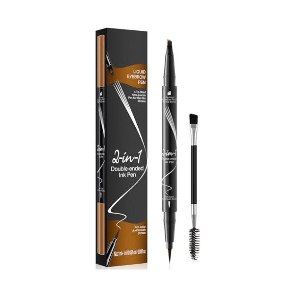 Stylo à sourcils Microblading – Stylo 2-en-1 résistant à leau avec pointe fourchue à 4 dents et pinceau de précision pour de