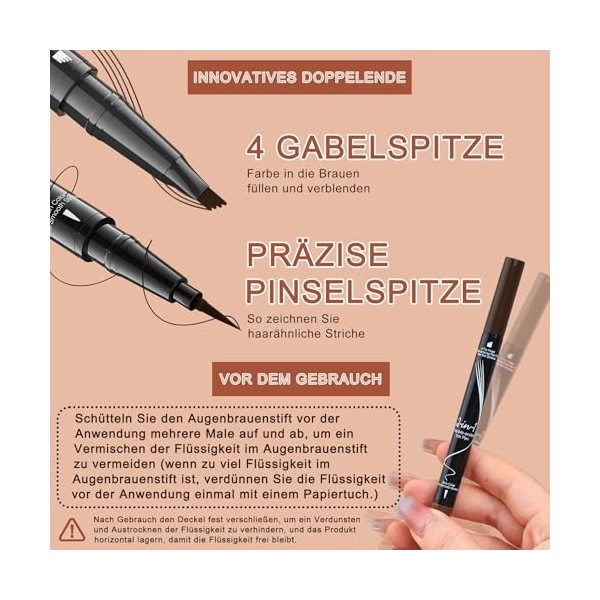 Stylo à sourcils Microblading – Stylo 2-en-1 résistant à leau avec pointe fourchue à 4 dents et pinceau de précision pour de