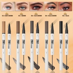 Crayon à sourcils liquide 2 en 1, 3D Crayon à sourcils Microblading et gel pour sourcils avec embout à 4 fourches, Crayon Sou