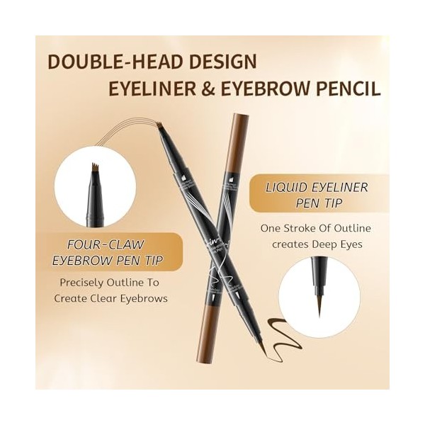 Crayon à Sourcil Magique 3D, Microblading Crayon à Sourcils avec 4 Pointes Fourchues, Crayon Sourcil Liquide Longue Durée Wat