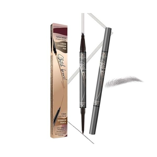Crayon à sourcils magique 2 en 1 à 4 pointes - Microblading 3D - Étanche et résistant aux taches - Durable et naturel gris f