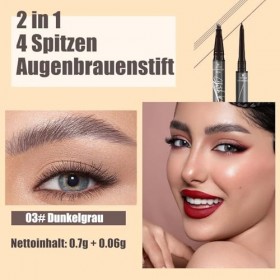 Crayon à sourcils magique 2 en 1 à 4 pointes - Microblading 3D - Étanche et résistant aux taches - Durable et naturel gris f