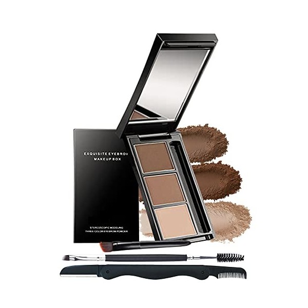Palette à sourcils Poudre Waterproof- À Sourcils Longue Tenue Maquillage Sourcil Poudre 3 IN 1 Palette À Sourcils, Résultat N