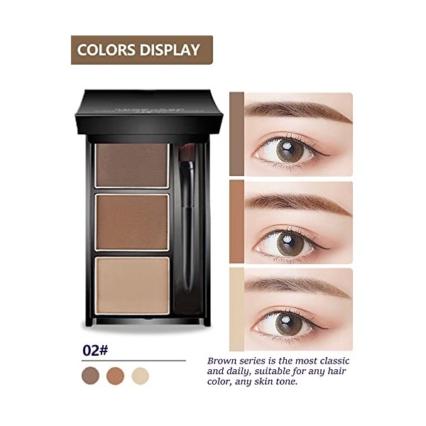 Palette à sourcils Poudre Waterproof- À Sourcils Longue Tenue Maquillage Sourcil Poudre 3 IN 1 Palette À Sourcils, Résultat N
