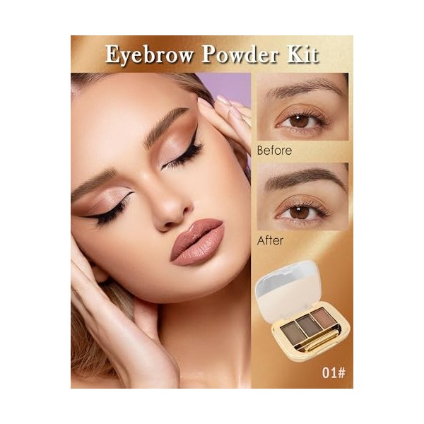 Poudre à Sourcils Palette Waterproof - 3 Couleurs Kit de Maquillage pour Sourcils Marron avec Rasoir et Brosse, Couleurs Dura