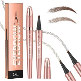 2 Pcs Crayon Sourcil Waterproof,3D Magique Micro Crayon à Sourcils avec 4 Pointes de Fourchette,Marron foncé et Marron clair 