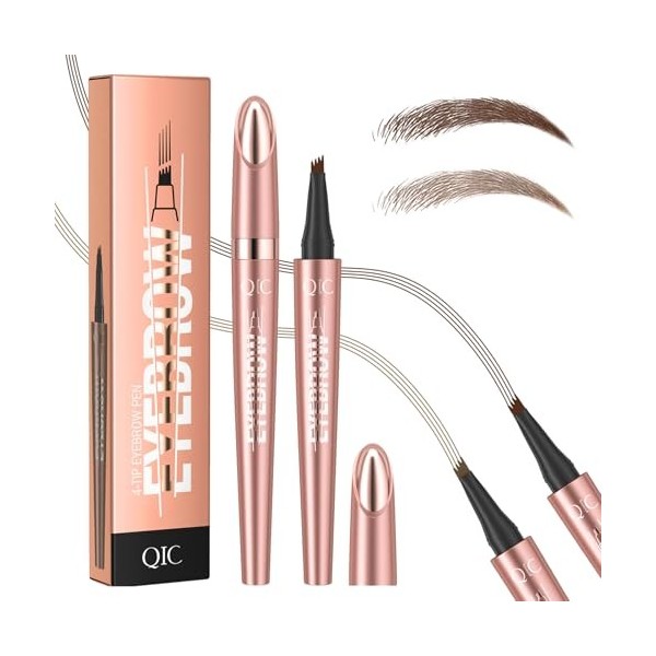 2 Pcs Crayon Sourcil Waterproof,3D Magique Micro Crayon à Sourcils avec 4 Pointes de Fourchette,Marron foncé et Marron clair
