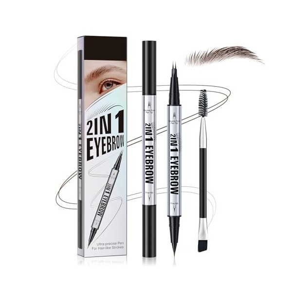 Crayon à sourcils liquide 2 en 1, Stylo à sourcils double pointe, 3D Crayon à sourcils liquide longue tenue, Cosmétique pour
