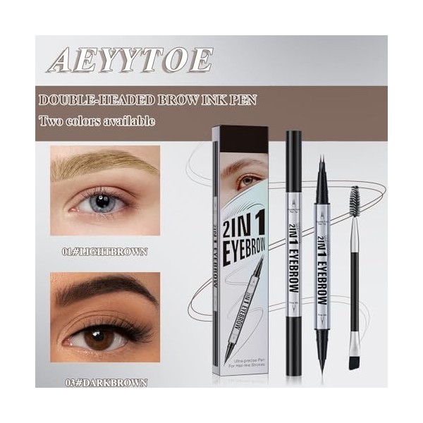 Crayon à sourcils liquide 2 en 1, Stylo à sourcils double pointe, 3D Crayon à sourcils liquide longue tenue, Cosmétique pour