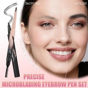 Prreal Microblading Lot de stylos à sourcils 2 en 1 à double extrémité précis avec brosse en spirale, noyau remplaçable, raso
