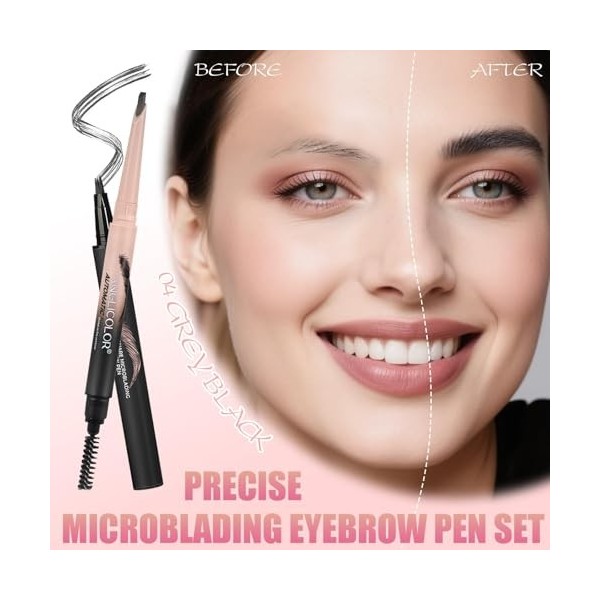 Prreal Microblading Lot de stylos à sourcils 2 en 1 à double extrémité précis avec brosse en spirale, noyau remplaçable, raso