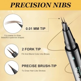 Crayon à Sourcils 3D Microblading, Crayon à Sourcils avec 2 Micro-Applicateurs et Pointe Pinceau Précise, Longue Durée Imperm...