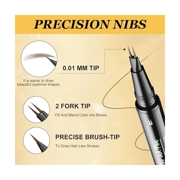 Crayon à Sourcils 3D Microblading, Crayon à Sourcils avec 2 Micro-Applicateurs et Pointe Pinceau Précise, Longue Durée Imperm...