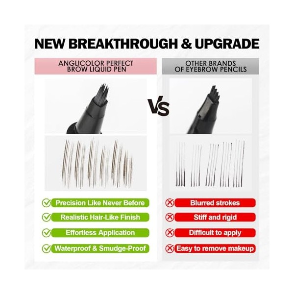 Anglicolor Crayon Sourcil 3 Minutes Pour Des Sourcils Parfaits,Crayon Sourcils Microblading Longue Tenue,Goupillon Sourcil Sé