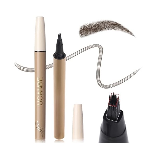 UCANBE Crayon Sourcil Microblading, Crayon Sourcils Waterproof avec Brosse Angulaire, Brosse Douce, Sourcils Maquillage Natur