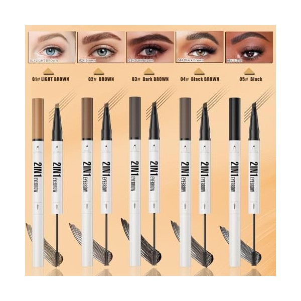 Crayon à sourcils liquide 2 en 1, 3D Crayon à sourcils Microblading et gel pour sourcils avec embout à 4 fourches, Crayon Sou