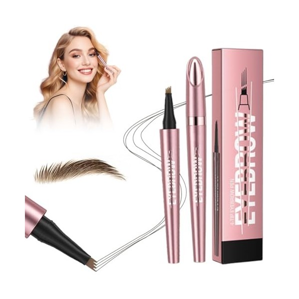 Crayon à sourcils magique avec 4 pointes microfourchues, 3D Magique Crayon Sourcil Waterproof imperméable, et résistant aux t