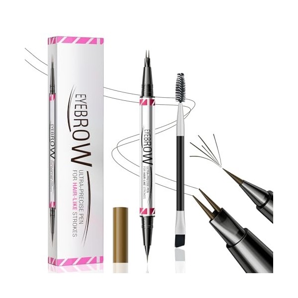 Crayon à Sourcils 3D Microblading, Crayon à Sourcils Liquide 2 en 1 à Double Extrémité avec 2 Pointes de Fourchette, Stylo à