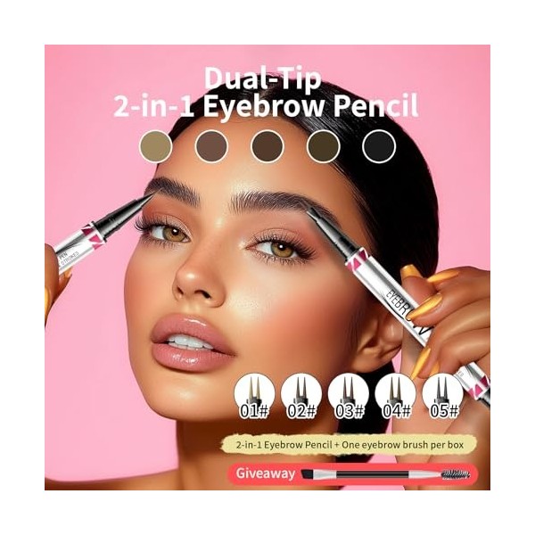 Crayon à Sourcils 3D Microblading, Crayon à Sourcils Liquide 2 en 1 à Double Extrémité avec 2 Pointes de Fourchette, Stylo à