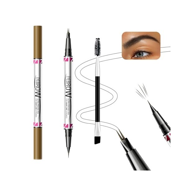 Boobeen Kit Stylo Sourcils Microblading, Stylo Liquide Double Face 2-en-1, 2 Embouts Micro-Fourchettes et Pinceau de Précisio