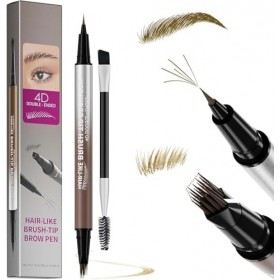2-en-1 Crayon à Sourcils Effet Poil à Poil - Microblading avec Pointe 4D & 0,1mm, Imperméable & Sans Bavure, Brosse Incluse 