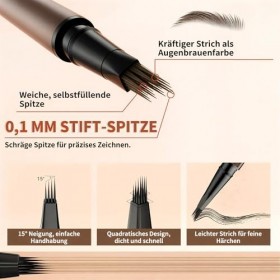2-en-1 Crayon à Sourcils Effet Poil à Poil - Microblading avec Pointe 4D & 0,1mm, Imperméable & Sans Bavure, Brosse Incluse 