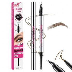 Stylo à sourcils incurvé, crayon à sourcils 2-en-1 à double extrémité avec pointe micro à 2 griffes et pointe ultra fine, pou