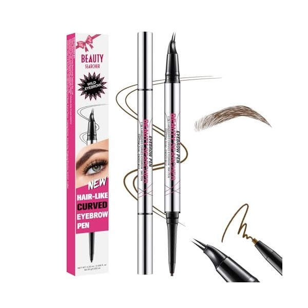 Stylo à sourcils incurvé, crayon à sourcils 2-en-1 à double extrémité avec pointe micro à 2 griffes et pointe ultra fine, pou
